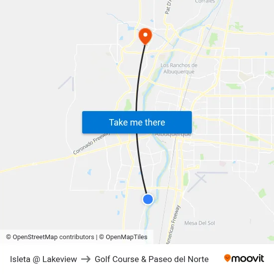 Isleta @ Lakeview to Golf Course & Paseo del Norte map