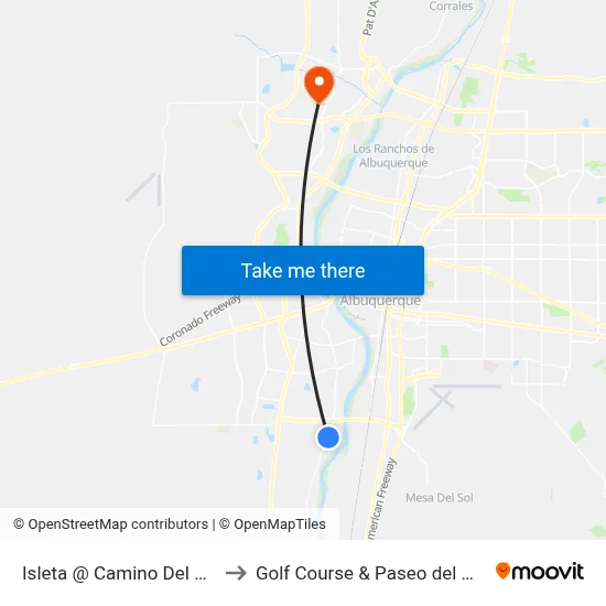 Isleta @ Camino Del Valle to Golf Course & Paseo del Norte map