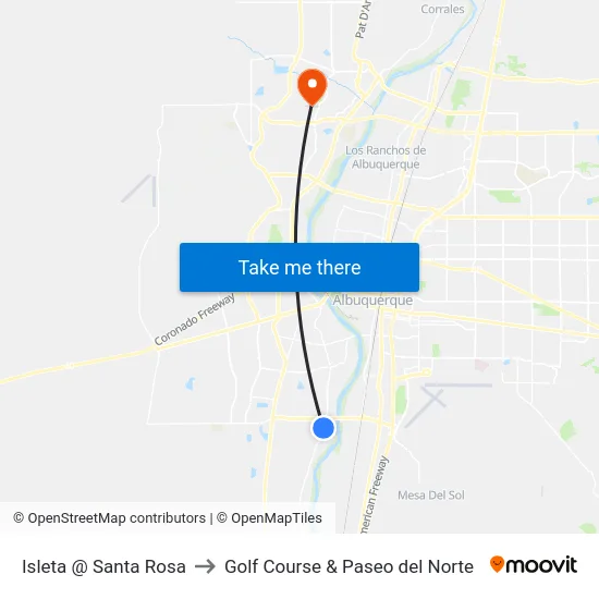Isleta @ Santa Rosa to Golf Course & Paseo del Norte map