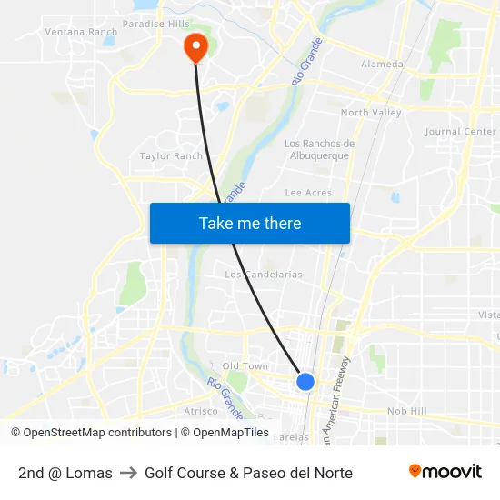 2nd @ Lomas to Golf Course & Paseo del Norte map