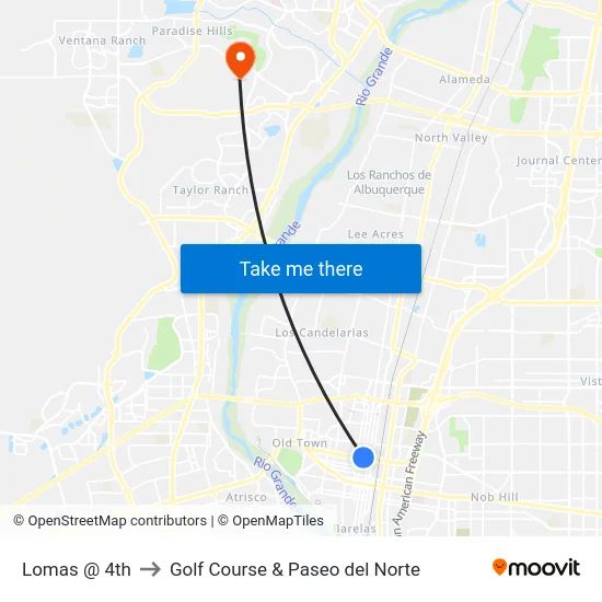 Lomas @ 4th to Golf Course & Paseo del Norte map
