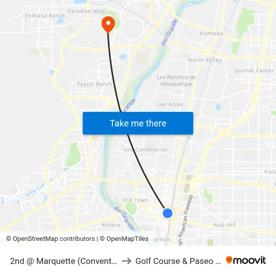 2nd @ Marquette (Convention Center) to Golf Course & Paseo del Norte map