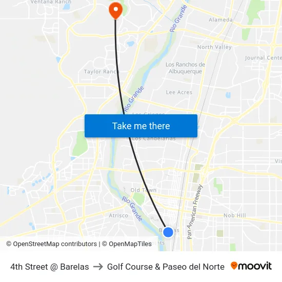4th Street @ Barelas to Golf Course & Paseo del Norte map