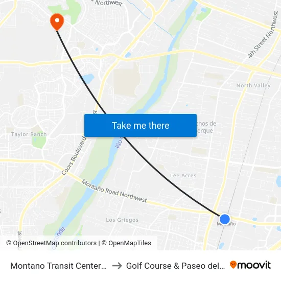 Montano Transit Center Bay A to Golf Course & Paseo del Norte map