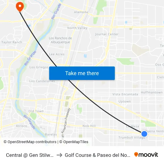 Central @ Gen Stilwell to Golf Course & Paseo del Norte map