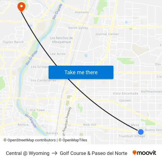 Central @ Wyoming to Golf Course & Paseo del Norte map