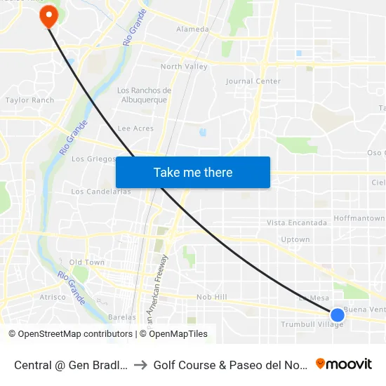 Central @ Gen Bradley to Golf Course & Paseo del Norte map