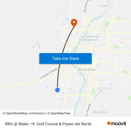 98th @ Blake to Golf Course & Paseo del Norte map