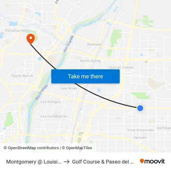 Montgomery @ Louisiana to Golf Course & Paseo del Norte map