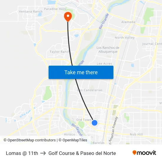 Lomas @ 11th to Golf Course & Paseo del Norte map