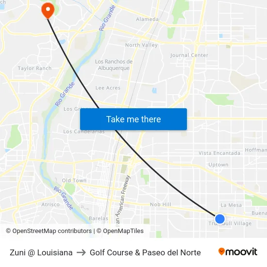 Zuni @ Louisiana to Golf Course & Paseo del Norte map