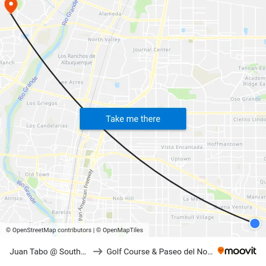 Juan Tabo @ Southern to Golf Course & Paseo del Norte map