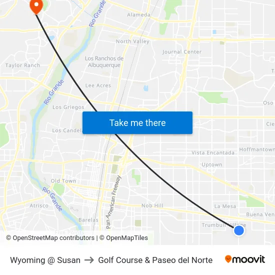 Wyoming @ Susan to Golf Course & Paseo del Norte map