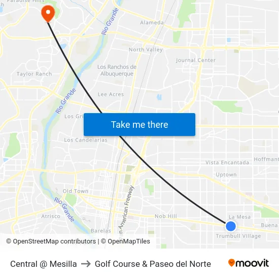 Central @ Mesilla to Golf Course & Paseo del Norte map