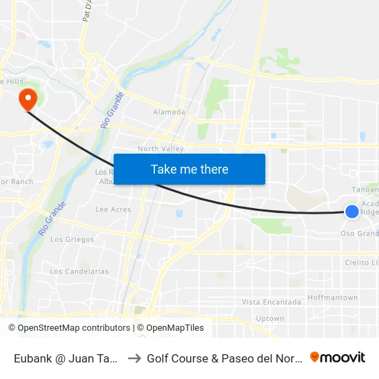 Eubank @ Juan Tabo to Golf Course & Paseo del Norte map