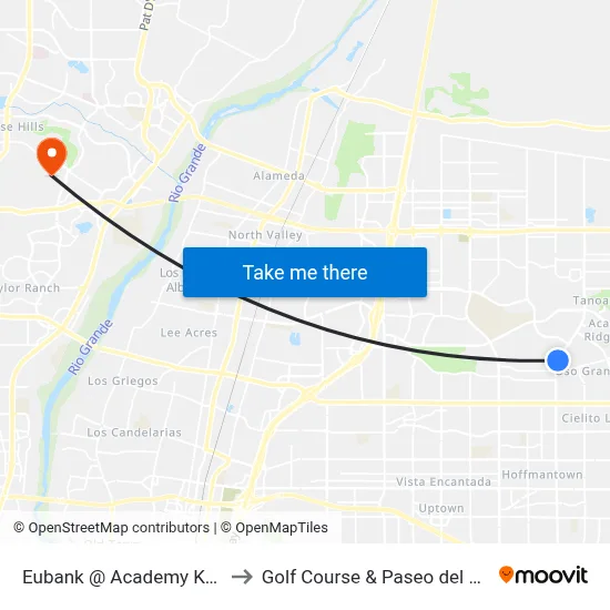 Eubank @ Academy Knolls to Golf Course & Paseo del Norte map