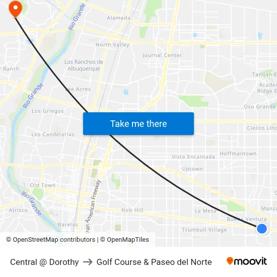 Central @ Dorothy to Golf Course & Paseo del Norte map