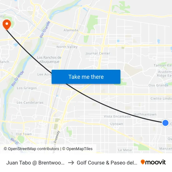Juan Tabo @ Brentwood Hills to Golf Course & Paseo del Norte map
