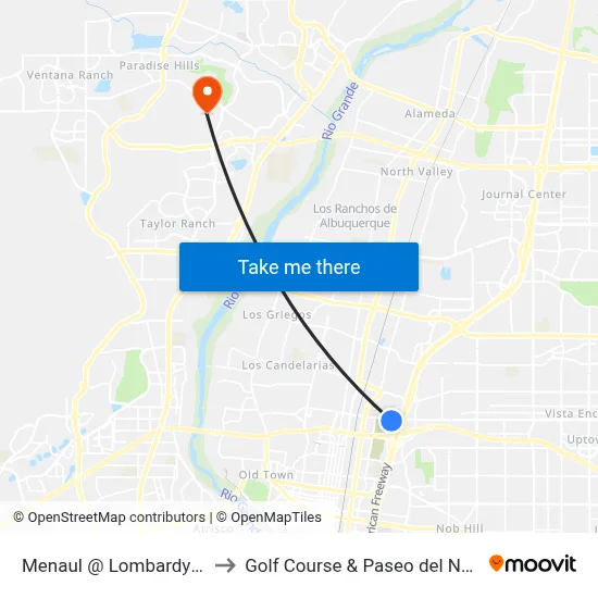 Menaul @ Lombardy Dr. to Golf Course & Paseo del Norte map