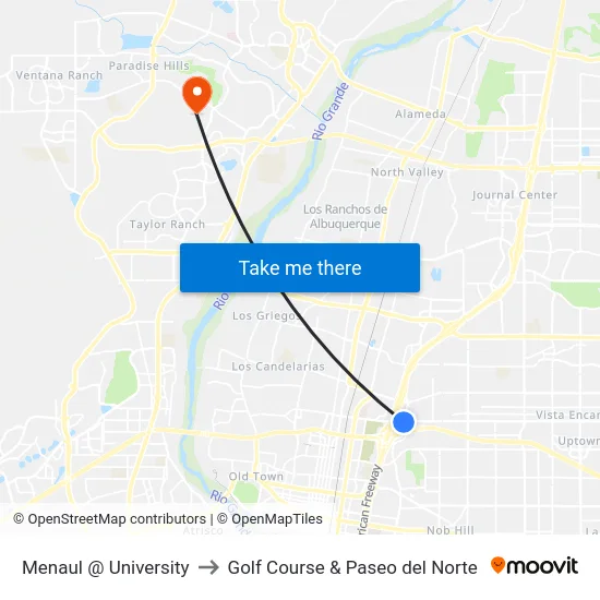 Menaul @ University to Golf Course & Paseo del Norte map