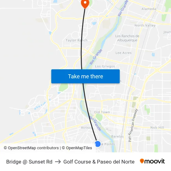 Bridge @ Sunset Rd to Golf Course & Paseo del Norte map