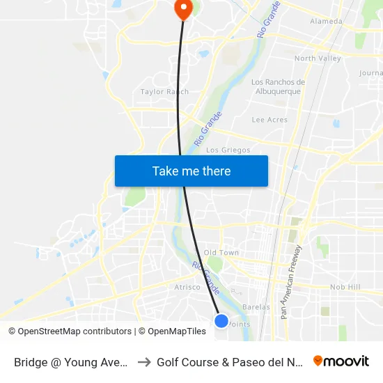 Bridge @ Young Avenue to Golf Course & Paseo del Norte map