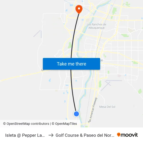 Isleta @ Pepper Lane to Golf Course & Paseo del Norte map