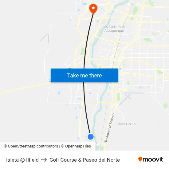 Isleta @ Ilfield to Golf Course & Paseo del Norte map