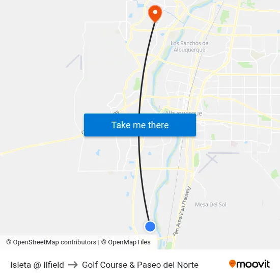 Isleta @ Ilfield to Golf Course & Paseo del Norte map