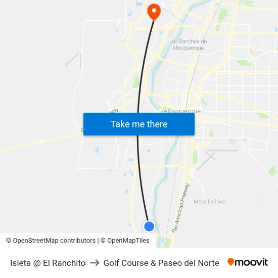 Isleta @ El Ranchito to Golf Course & Paseo del Norte map