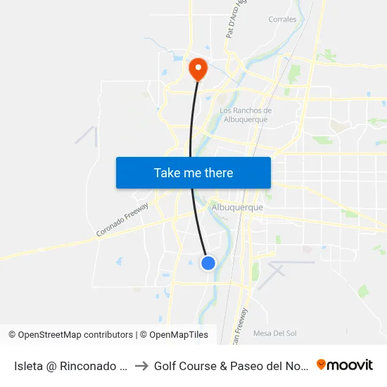 Isleta @ Rinconado Ln to Golf Course & Paseo del Norte map