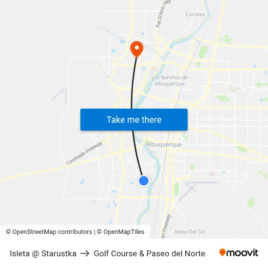 Isleta @ Starustka to Golf Course & Paseo del Norte map