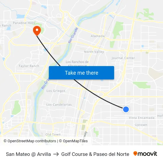 San Mateo @ Arvilla to Golf Course & Paseo del Norte map