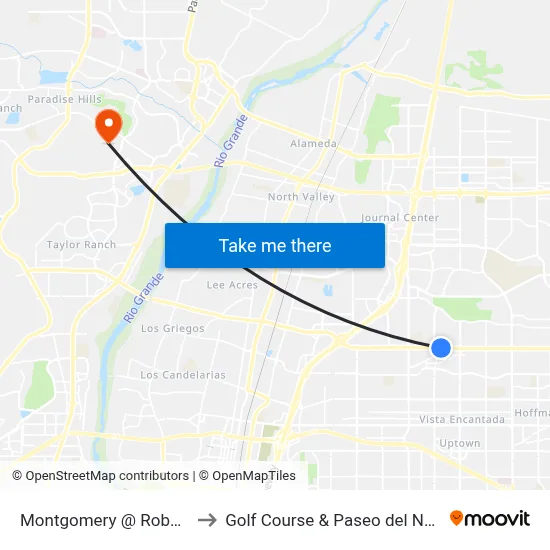 Montgomery @ Roberta to Golf Course & Paseo del Norte map