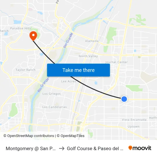 Montgomery @ San Pedro to Golf Course & Paseo del Norte map