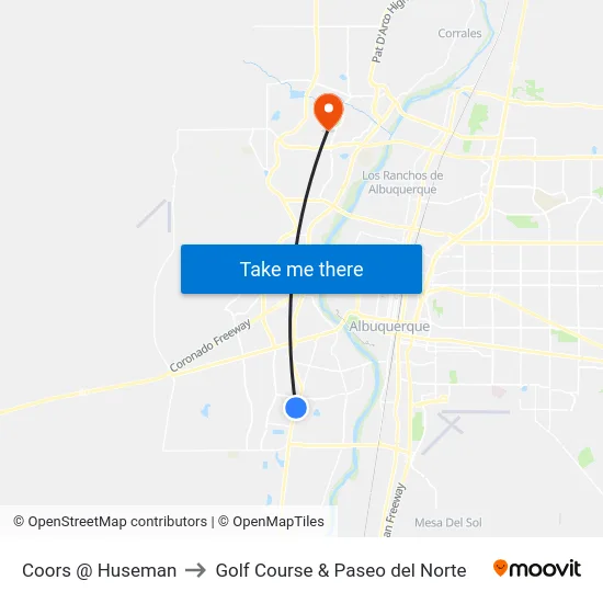 Coors @ Huseman to Golf Course & Paseo del Norte map