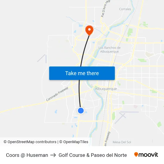 Coors @ Huseman to Golf Course & Paseo del Norte map