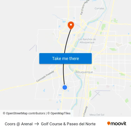Coors @ Arenal to Golf Course & Paseo del Norte map