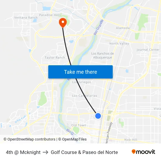 4th @ Mcknight to Golf Course & Paseo del Norte map