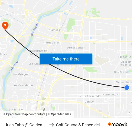 Juan Tabo @ Golden Gate to Golf Course & Paseo del Norte map