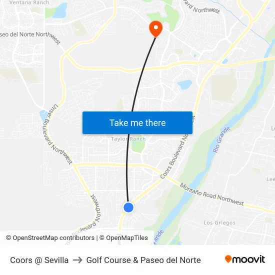 Coors @ Sevilla to Golf Course & Paseo del Norte map