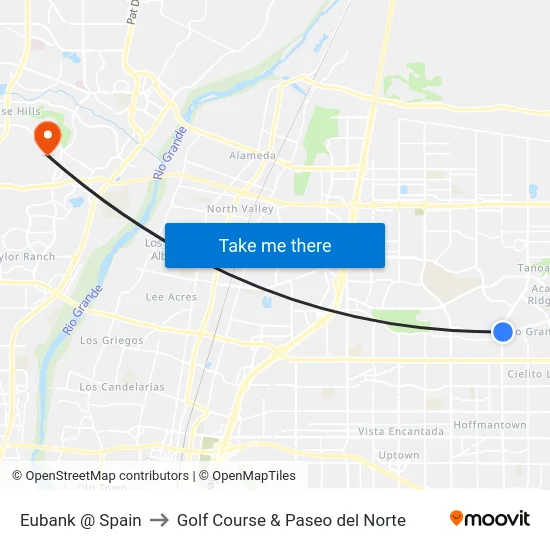 Eubank @ Spain to Golf Course & Paseo del Norte map