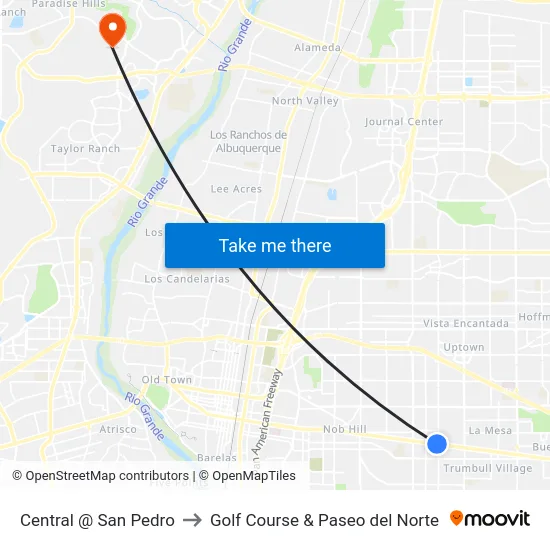 Central @ San Pedro to Golf Course & Paseo del Norte map