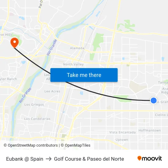 Eubank @ Spain to Golf Course & Paseo del Norte map