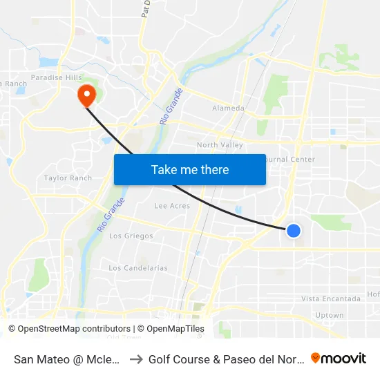 San Mateo @ Mcleod to Golf Course & Paseo del Norte map