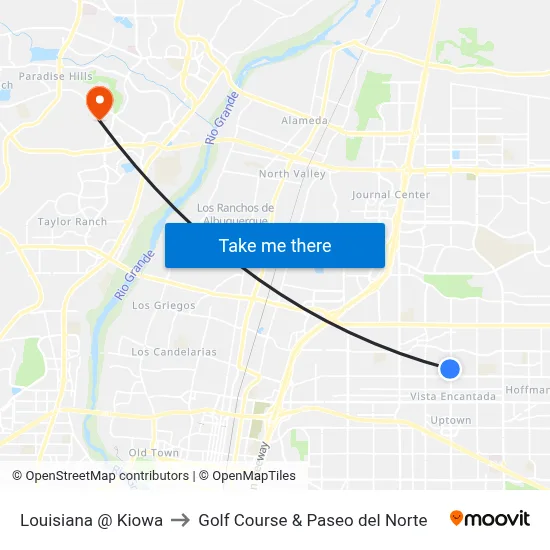 Louisiana @ Kiowa to Golf Course & Paseo del Norte map