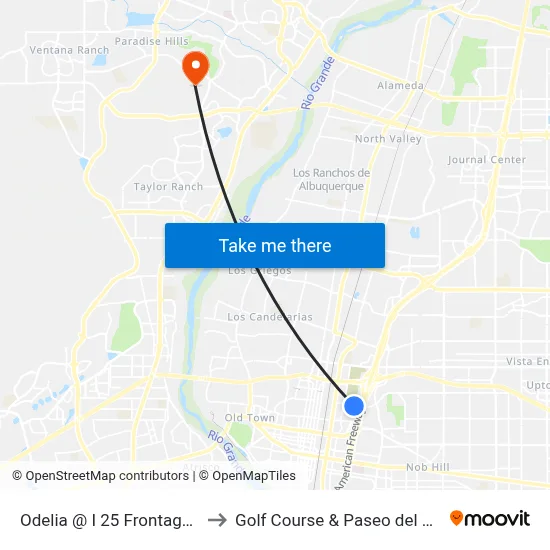 Odelia @ I 25 Frontage Rd. to Golf Course & Paseo del Norte map