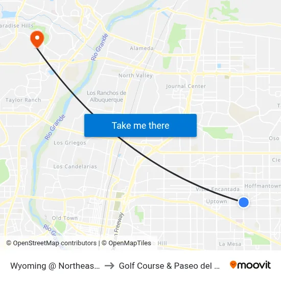 Wyoming @ Northeastern to Golf Course & Paseo del Norte map