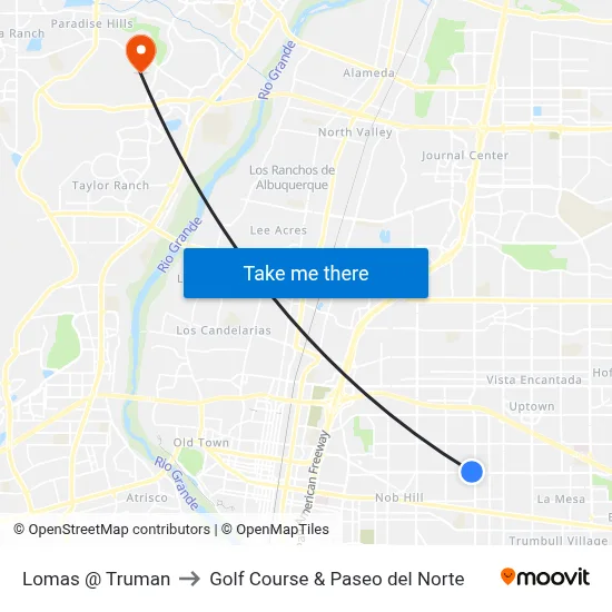 Lomas @ Truman to Golf Course & Paseo del Norte map
