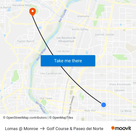 Lomas @ Monroe to Golf Course & Paseo del Norte map
